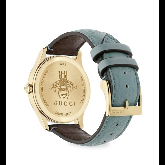 COPY - GUCCI WOMENSWEAR G-TIMELESS SIGNATURE LEATHER STRAP WATCH BABY BLUE AND … - Picture 9 of 9